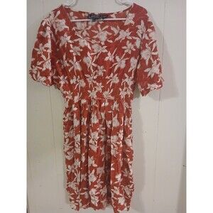 Anandas Collection Women's XXL Dress Boho Red White Colorful Floral Print